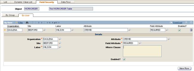 Creating Field Security Records Example 2: Creating a Required Attribute for One User This example shows how to make an attribute required for a user within an organization and site.
