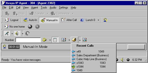 Handling outgoing calls Steps for using the Recent Calls list To make a call using the Recent Calls list: 1. Select the down arrow next to the Call History button.