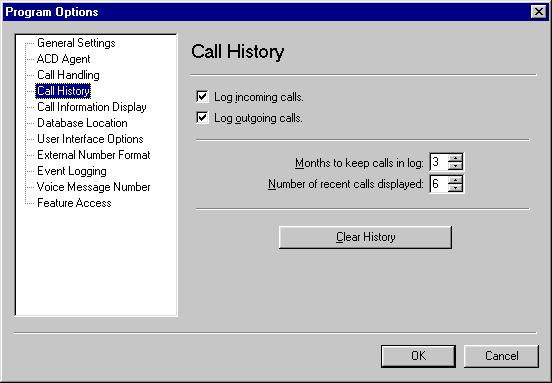 Avaya IP Agent option dialogs Call History panel The Call History panel contains the following items: Log incoming calls - When this check box is enabled, Avaya IP Agent makes a record of all calls