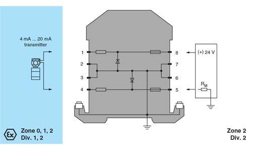 Multi-channel Barriers Analog circuits are often connected to two-channel barriers (Figure 12). Since there is no grounding on this type of circuit, the system is a quasi-floating one.