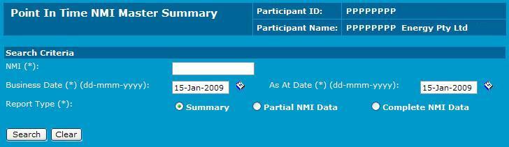 MSATS User Interface Guide - Chapter 5 NMI Information 5.3 NMI Master Summary The NMI Master Summary submenu displays what the NMI looks like on a selected date.