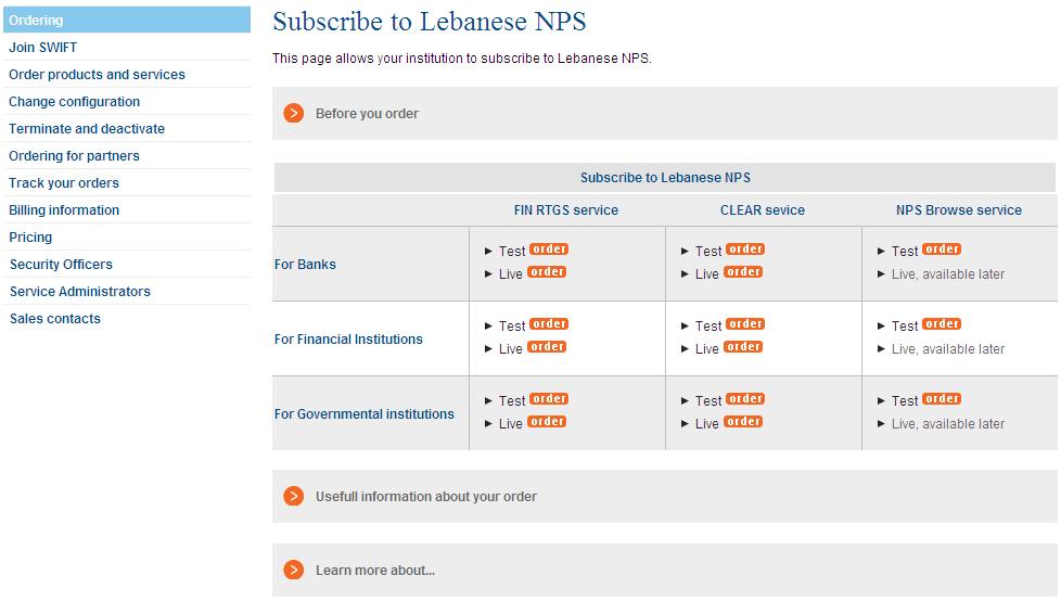 d) Now you can see an overview of all services being part of the NPS solution put in place by Banque du Liban.