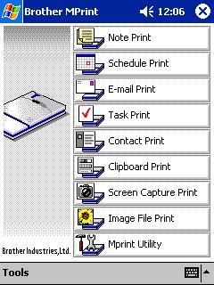 Printing This printer has eight different printing functions. 1 Tap on the Program screen. The Brother MPrint screen appears. 2 Check that,,,,,, and appear in the screen.