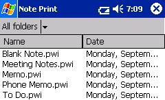 Printing Data From a Pocket PC Printing procedures First, we will describe the procedure for using the Note Print.