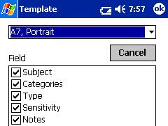 Template setting The layout in which data is printed can be specified. 1 Tap Template in the Settings menu of the Schedule Print screen. The Template screen appears.