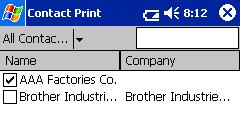 Contact Print Printing Data From a Pocket PC Names, address and telephone numbers saved with Contacts can be printed. 1 Tap on the Brother MPrint screen.