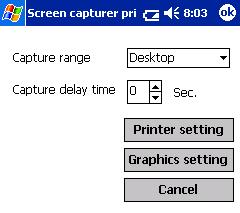 Screen capture settings The time until the data is imported and the size of the captured area can be specified. 1 Tap on the toolbar.
