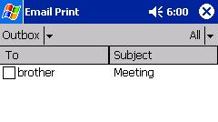 E-mail Print Saved e-mails can be printed. 1 Tap on the Brother MPrint screen. A list of e-mails appears in the Email Print screen. 2 Tap the e-mail that you wish to print.