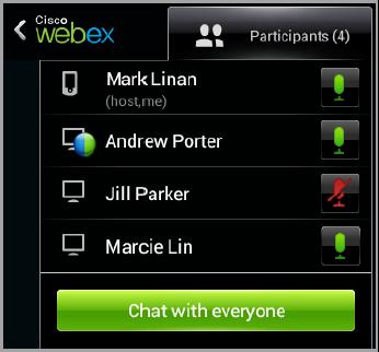To make a participant the presenter: Tap the Participants icon 2. Drag and drop the WebEx ball to the participant you would like to make the presenter.