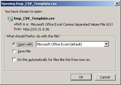 Administrator's Guide To create a csv file: 1. Open the Employees Import/Export page (Management > Import/Export > Employees Import/Export). Figure 4-2: Employees Import / Export 2.