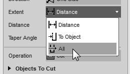 Select the CUT option in the feature option list to set the extrusion operation to Cut. 12.