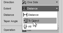 Select the CUT option in the feature option list to set the extrusion operation