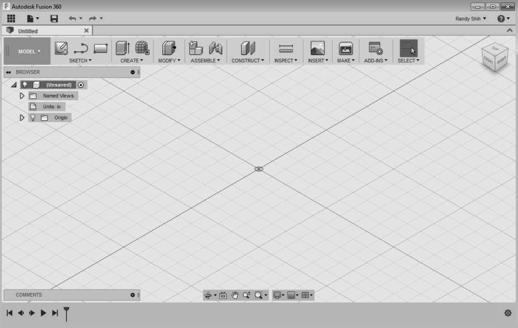 2-4 Parametric Modeling with Autodesk Fusion 360 The Autodesk Fusion 360 Screen Layout The default Autodesk Fusion 360 drawing screen contains the Quick access toolbar, the Modeling toolbar, the