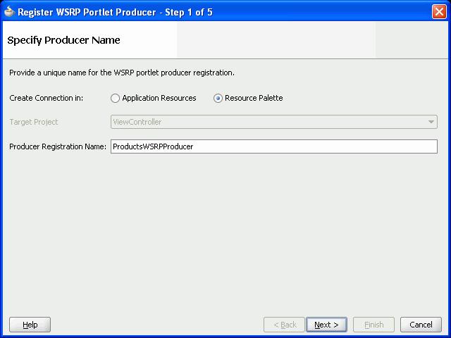 Step 5: Register the Standards-Based Portlet with Your Application Figure 5 43 Register WSRP Portlet Producer -- Name 4.
