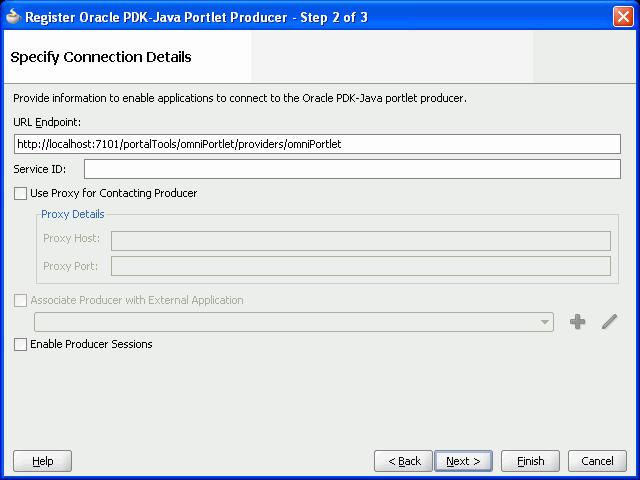Figure 5 51 Specifying the Connection Details for the OmniPortlet Producer 10. Click Next. 11.