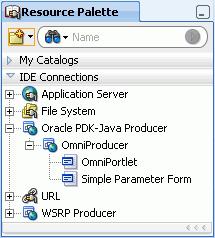 Step 8: Add an OmniPortlet to Your Page Because you chose to register the portlet producer in the Resource Palette, your new portlet producer displays in the IDE Connections list of the Resource