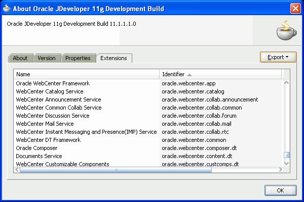 Step 2: Download the Sample Tutorial Files Figure 2 1 Oracle WebCenter Framework in Oracle JDeveloper If you do not see these components, you must install the WebCenter extension.