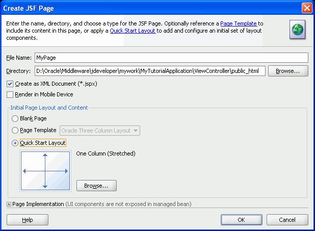 Step 3: Create a Page Figure 3 9 Create JSF Page Dialog Box 7. Under Categories, select One Column. 8.
