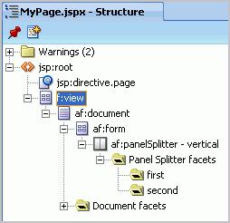 Step 4: Add Layout Components to the Page Figure 3 14 Structure Window for MyPage.jspx Note: You can alternatively change to the Source view of the page.