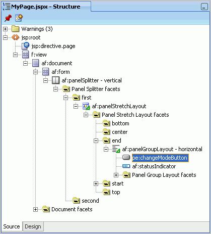 Step 5: Add Oracle Composer to the Page to Enable Customization Figure 3 33 Change Mode Button in the Structure Window 4. Add a Page Customizable component to the layout.