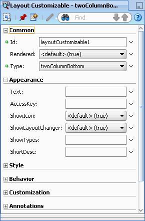 Step 5: Add Oracle Composer to the Page to Enable Customization Figure 3 38 Setting the Layout Customizable Properties 9.