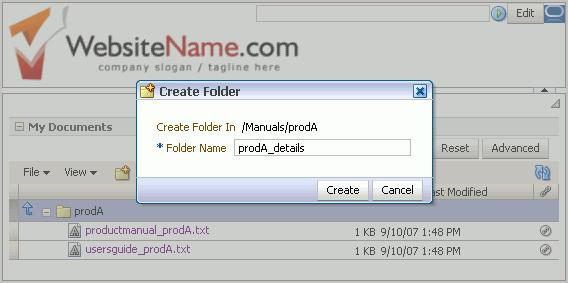 Figure 4 20 Create New Folder Icon in the Toolbar 4. In the Create Folder dialog box, enter a folder name, such as proda_details (Figure 4 21).