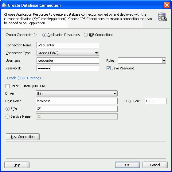 Step 6: Add the Tags Service to Your Application Figure 4 25 Database Connection 4. Click Test Connection to test your database connection. If you do not see a Success!