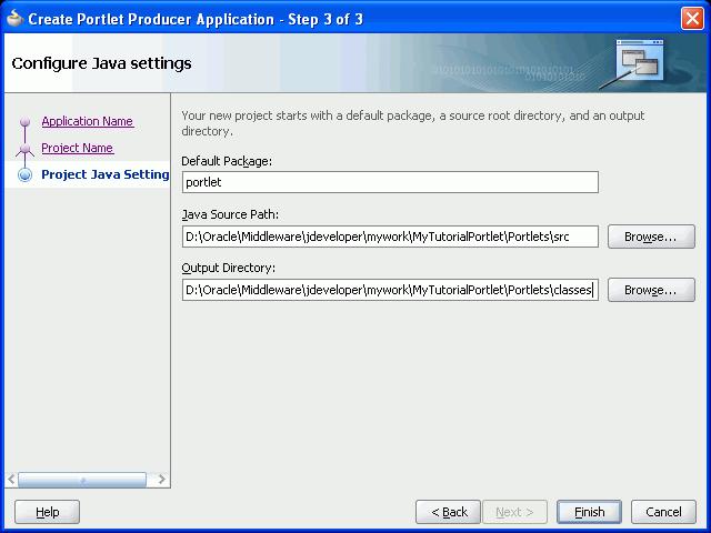 Figure 5 5 Creating a Portlet Producer Application - Step 2 6. On the last page of the wizard, you can configure the Java settings.