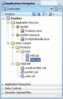 Step 1: Create a Standards-Based Java (JSR 168) Portlet Figure 5 17 Files Generated for the New Portlet Under Application Sources, under portlet and portlet.