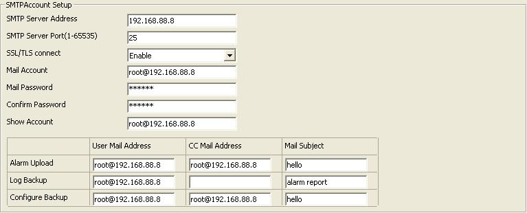Mail Address. CC Mail Address has the same rule with User Mail Address. Mail Subject is the subject of the mail, you can write it by yourself. Figure 2.14 SMTP Account Setup 2.