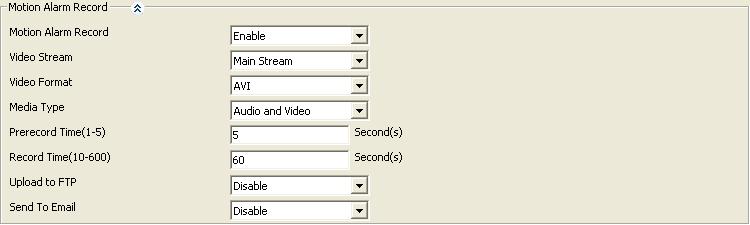 Figure 4.5 motion alarm record Motion alarm record: only when it enables others parameters can be changed. Video stream: there are two choices Main Stream and Sub Stream.