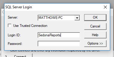 The SQL Server Login form will be displayed.
