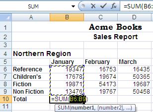 Using AutoSum Because the sum function is so frequently used, Excel has an AutoSum button on the Home tab as well as on the Formula tab of the Ribbon.
