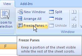 Maintaining Column and Row Headings on Large Worksheets Panes can be frozen to lock column and row headings on the screen so that they are still visible as you move to the bottom or right side of the