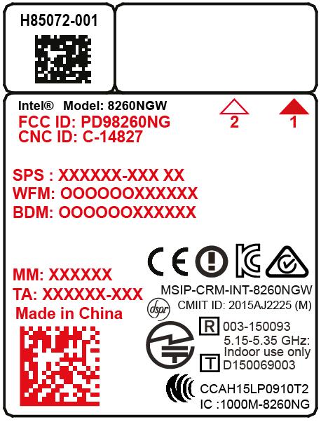 PRODUCT CODE CURRENT LABEL NEW LABEL 8260.NGWMG.NVS 8260.NGWMG Customer Impact of Change and Recommended Action: Power reductions on 5GHz channels to meet to UNII3 FCC guidelines.