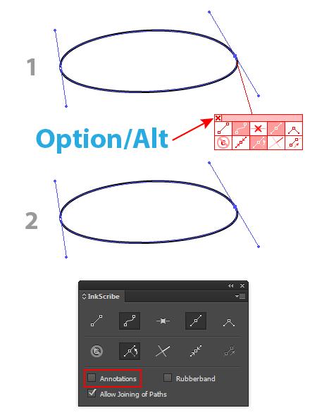 INKSCRIBE Opt+Alt When dragging a path segment, this will constrain the adjacent handles to their original angles.