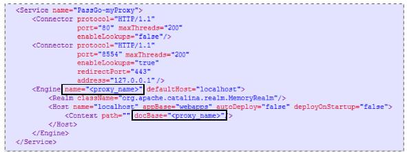 7. Update the two placeholders for the proxy name indicated below with the name of the proxy. For example replace <proxy_name> with myproxy. 8.