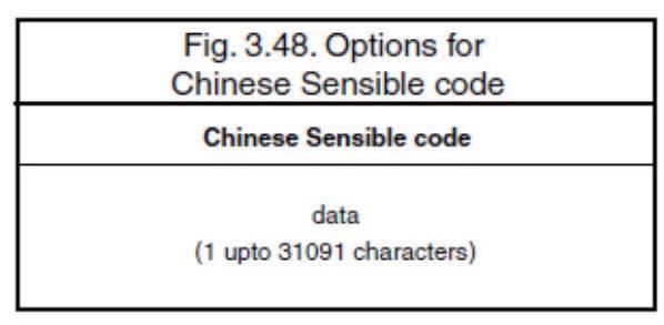 For string format see figure 3.48. 3.3.23. Options for QR Code QR code is a variable size matrix symbology with selectable error correction levels.