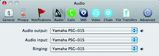 "Microphone": Yamaha PSG-01S "Speakers": Yamaha PSG-01S "Ringing": Yamaha PSG-01S 3 Check the settings.