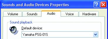"Default device" in "Sound plaback": Yamaha PSG-01S "Default device" in "Sound recording": Yamaha PSG-01S