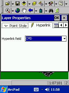 k. Once the Layer Properties have appeared, choose the Hyperlink folder by tapping on the folder tab. l.