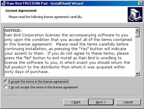 4) Select I accept the terms in the license agreement and then click Next.