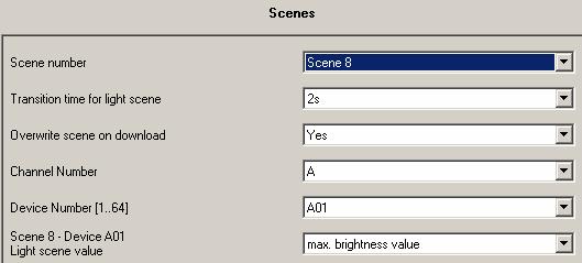 29 Staircase lighting Select start and end scene After the scenes have been selected, the scene parameters hold value and transition value must be set.
