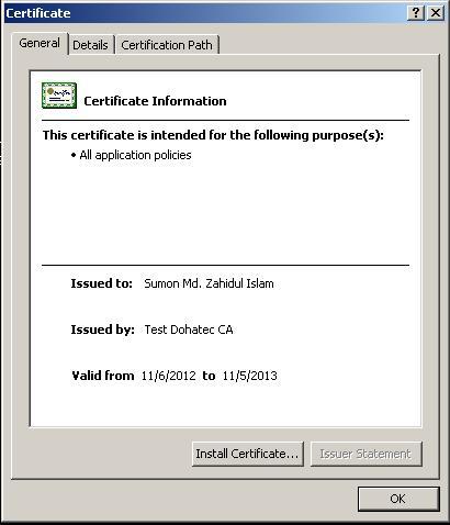 1 Digital Certificate Certificates issued by Dohatec CA are in X.509 v3 format.