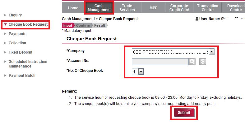 Cheque Book Request (using approver ID & token) To