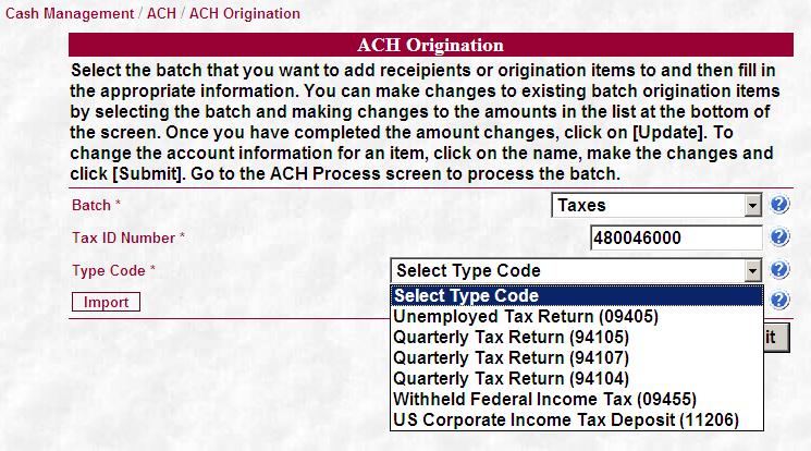 Tax Batches If the customer has set up a tax batch, the origination screen will have different fields.