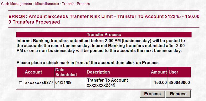 If they exceed their limit they will get an error message and the transfer will not be processed.