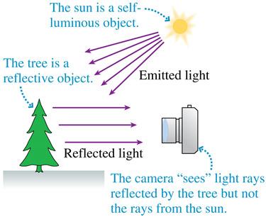 Slide 23-22 Objects Objects can be either self-luminous, such as the sun, flames, and lightbulbs, or reflective.
