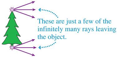 Ray Diagrams Rays originate from every point on an object and travel outward in all directions, but a