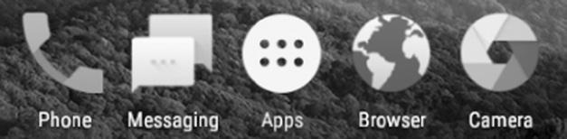 Knowing the Basics Rearranging the Primary Icons The home screen includes a customizable primary icons area at the bottom visible from all home screen panels.